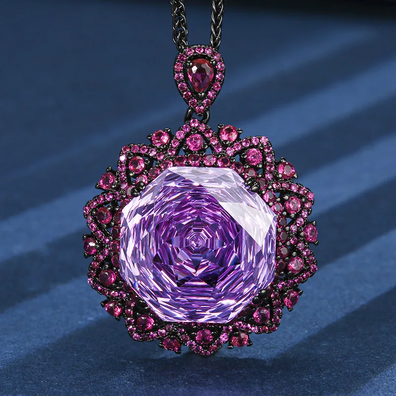 Jewelry Gold-Plated Real Rose Cut Aquamarine Vintage Black Gold Pendant Main Stone18mm