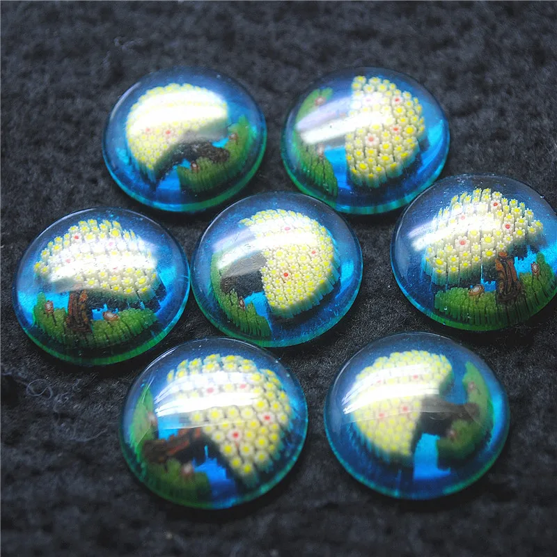 7PCS New Glass Cabochons Tree Surface Size 23MM Blue ColorS DIY Jewelry Accessories Top Fashion Quality Faster Shipping