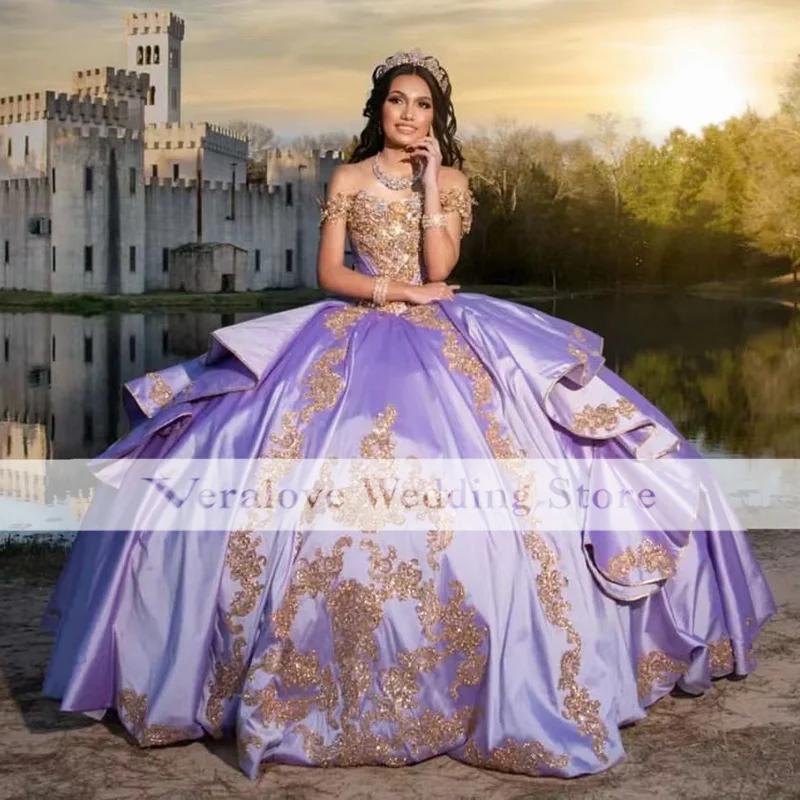 Charro Vestidos De XV Años Purple Quinceanera Dresses Off Shoulder Sweet 16 Prom Gowns Lace-up abiti da cerimonia