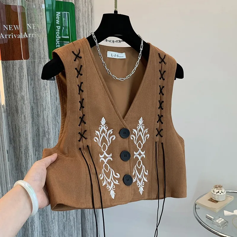 n Heavy Bordado Vaion Foto Combinando Colete Top National Sle Loose Fit Poliéster Or Sve Feminino Dr