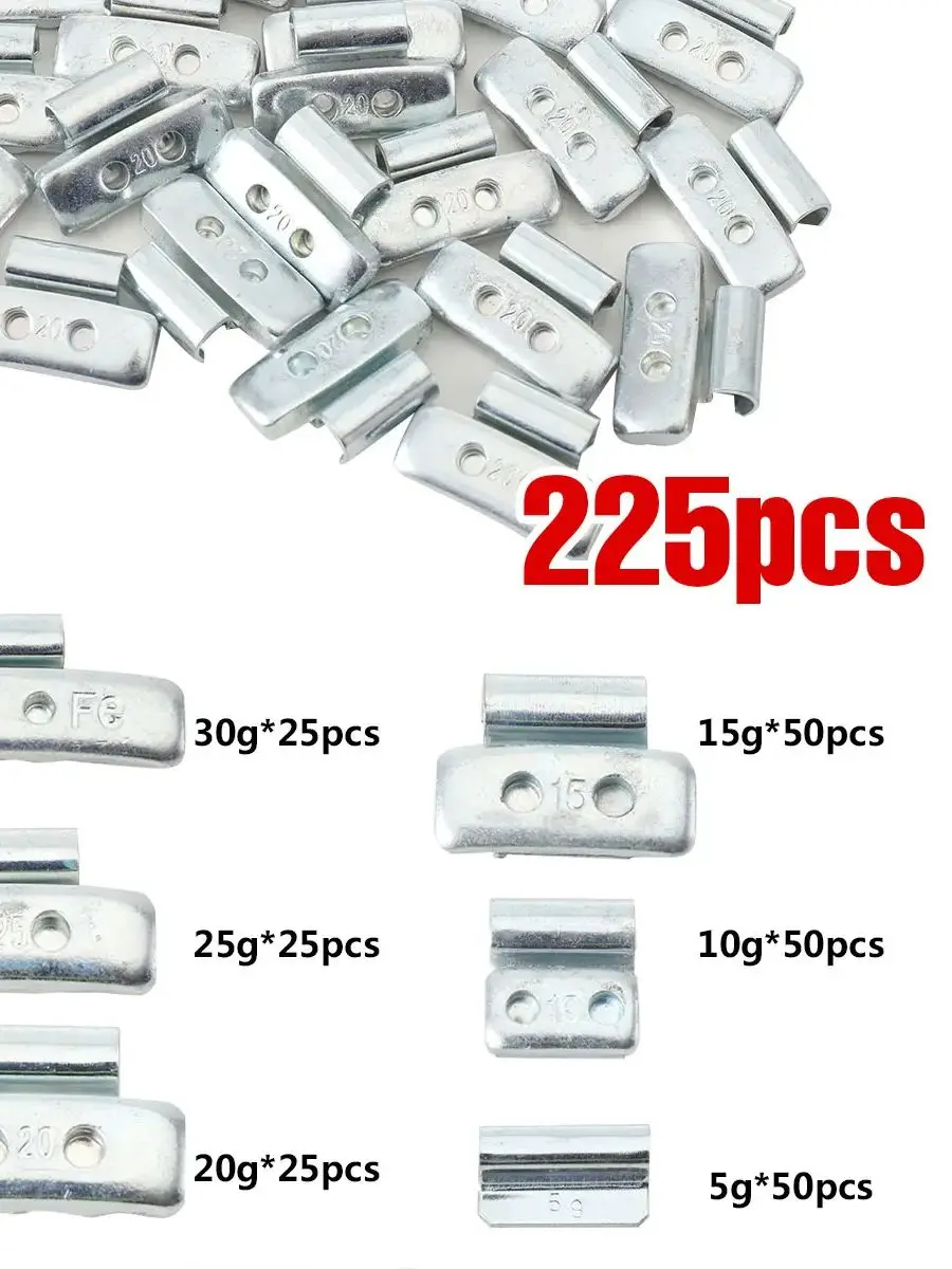225 Stück 5g-30g Clip-On-Radgewichte aus Aluminiumlegierung & Eisen für Leichtmetall-/Stahlfelgen, langlebige Reifenwuchtblöcke
