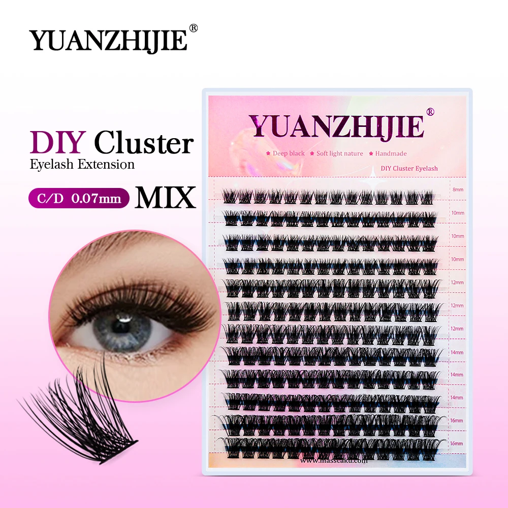 

12 Rows DIY Cluster Eyelashes Mixed Tray Faux Mink Lash 0.07mm Individual Segmented Lashes Extensions Easy to Graft at Home