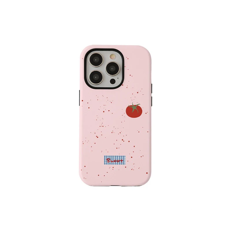 Cute Pink Polka Dot Tomato Phone Case for Samsung Galaxy S20 S23 S24 S25 S26 FE Plus Ultra Edge 4G 5G Luxury Double-layer Cover