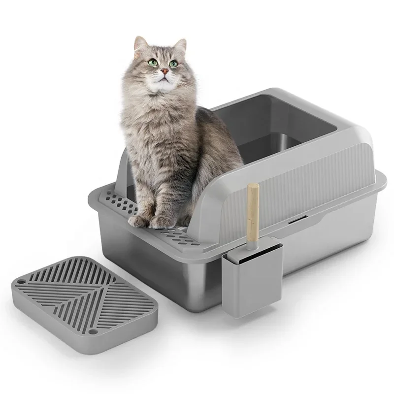 

Stainless Steel Semi Enclosed Xl Cat Litter Basin Xl Litter Box For Big Cats Easy Cleaning Litter Box
