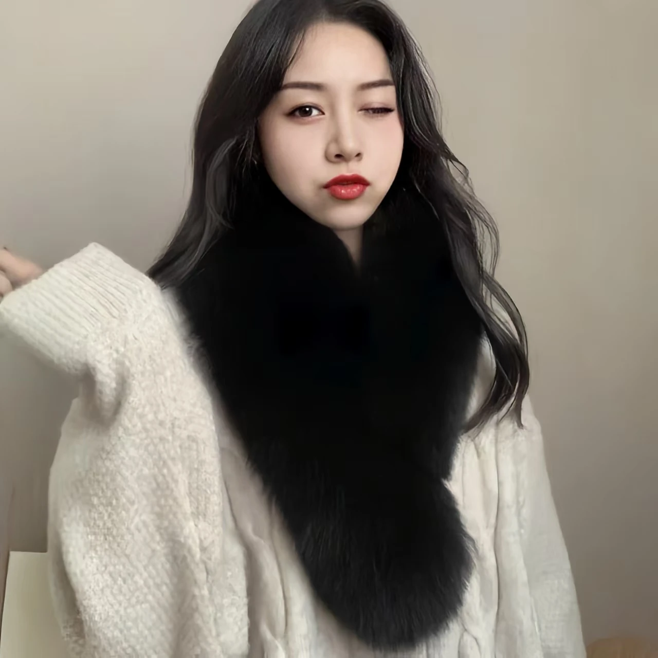 Quality Natural Fox Fur RealCollar Winter Shawl Women Warm Double Fur Scarf Big Size Shawl Luxury Female Scarves