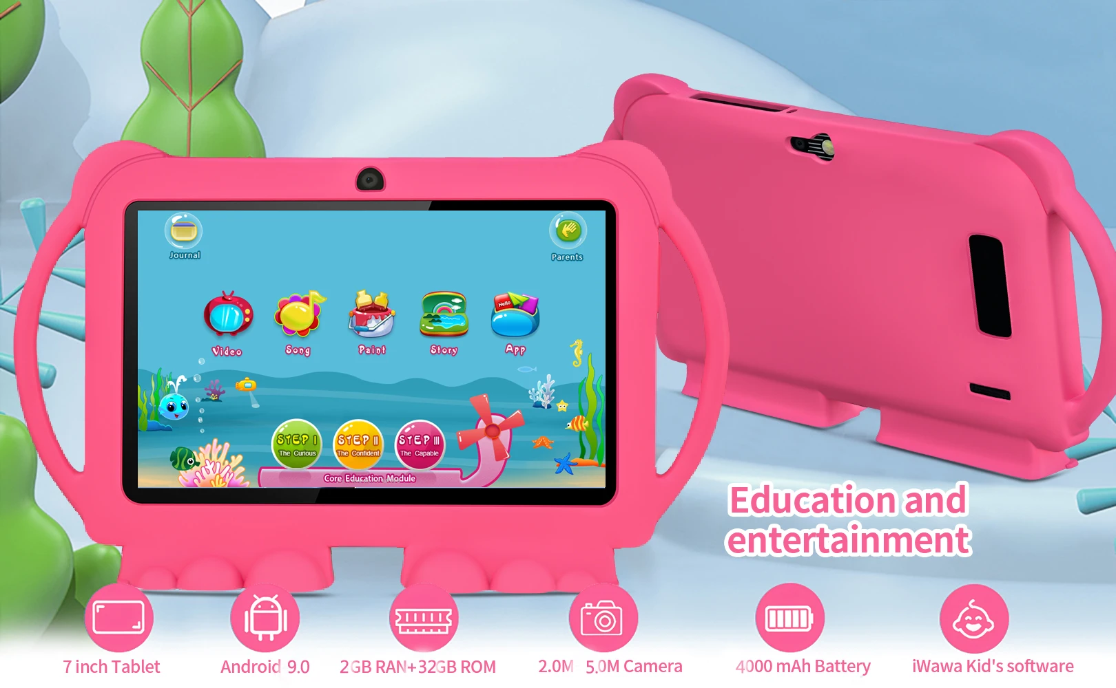 Sauenaneo 8 inch tablet android PC 4000mAh 2GB RAM 32GB ROM Children Learning kiddies tablets Kids Tablet with Holder