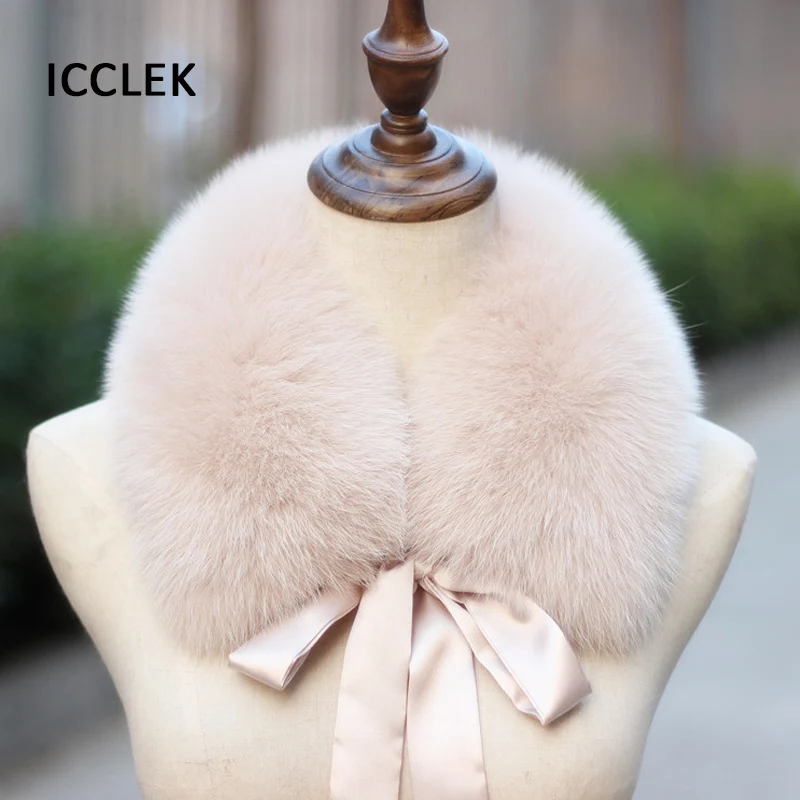 Real Fur Collar Scarf Women Luxury Winter Woman Necklace Scarf Black Natural Fur Collar Trim For Overcoat Female Shawl Scarves