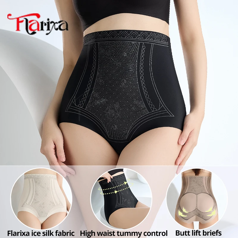 Flarixa Eisseide-Shaping-Höschen für Damen, hohe Taille, Slips, Bauchkontrolle, Shapewear, Dessous, Hüftheben, Unterwäsche, Bauchabnehmen