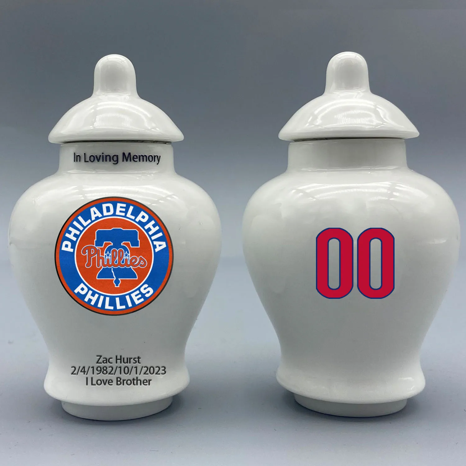 Mini Urn for Philadelphia Phillies-Baseball themed.Please send me the customization information-name/date and number on the urn