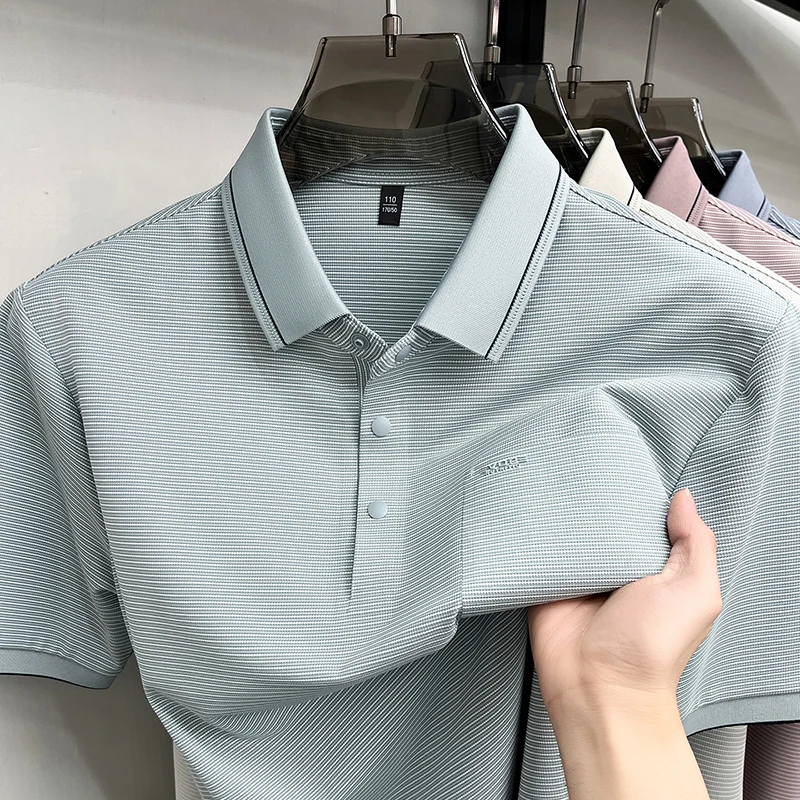 Luxury striped men's polo shirt short sleeve high-end brand embossed pocket design casual breathable fashion new summer T-shirt