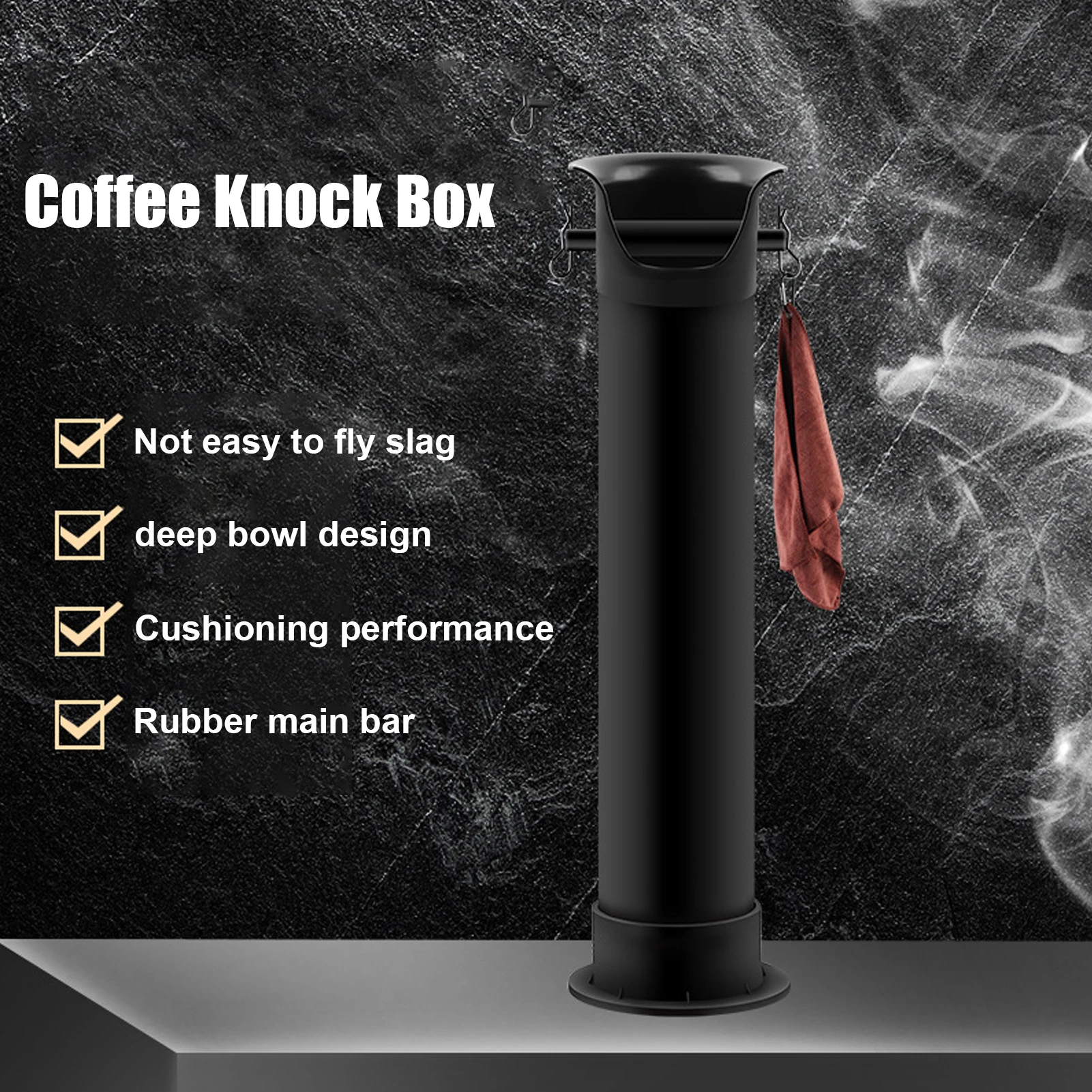 

Coffee Knock Bin Easy Cleaning Black Coffee Knock Box Rubber Reduce Noise with Handkerchief for Cafe Shop