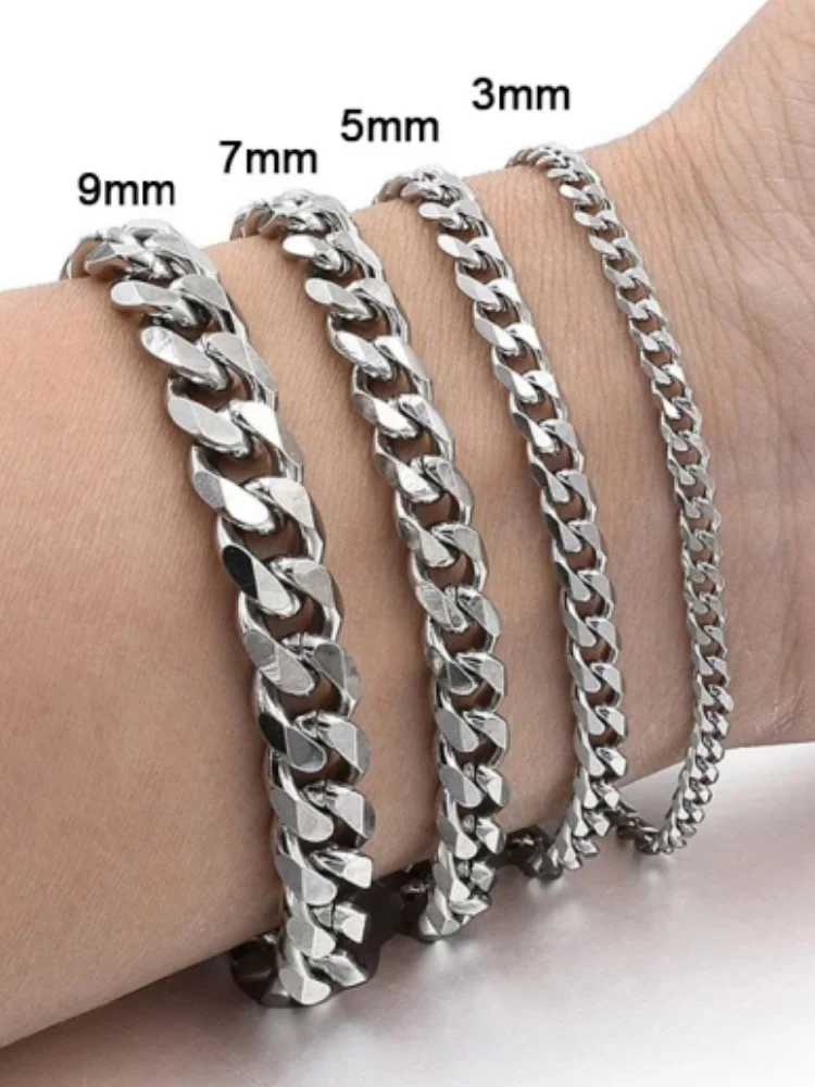 جديد عصري الكوبية سلسلة الرجال سوار كلاسيكي الفولاذ المقاوم للصدأ 3/5/7/9 مللي متر عرض سلسلة سوار للرجال النساء مجوهرات هدية