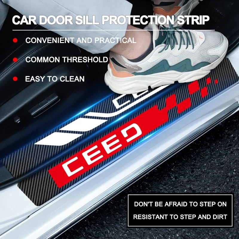 4pcs Car Door Sill Protector Carbon Fiber Sticker Anti Scratch For KIA ceed 2006 2009 jd 2012 2018 2015 2019 2023 2022 Accessori