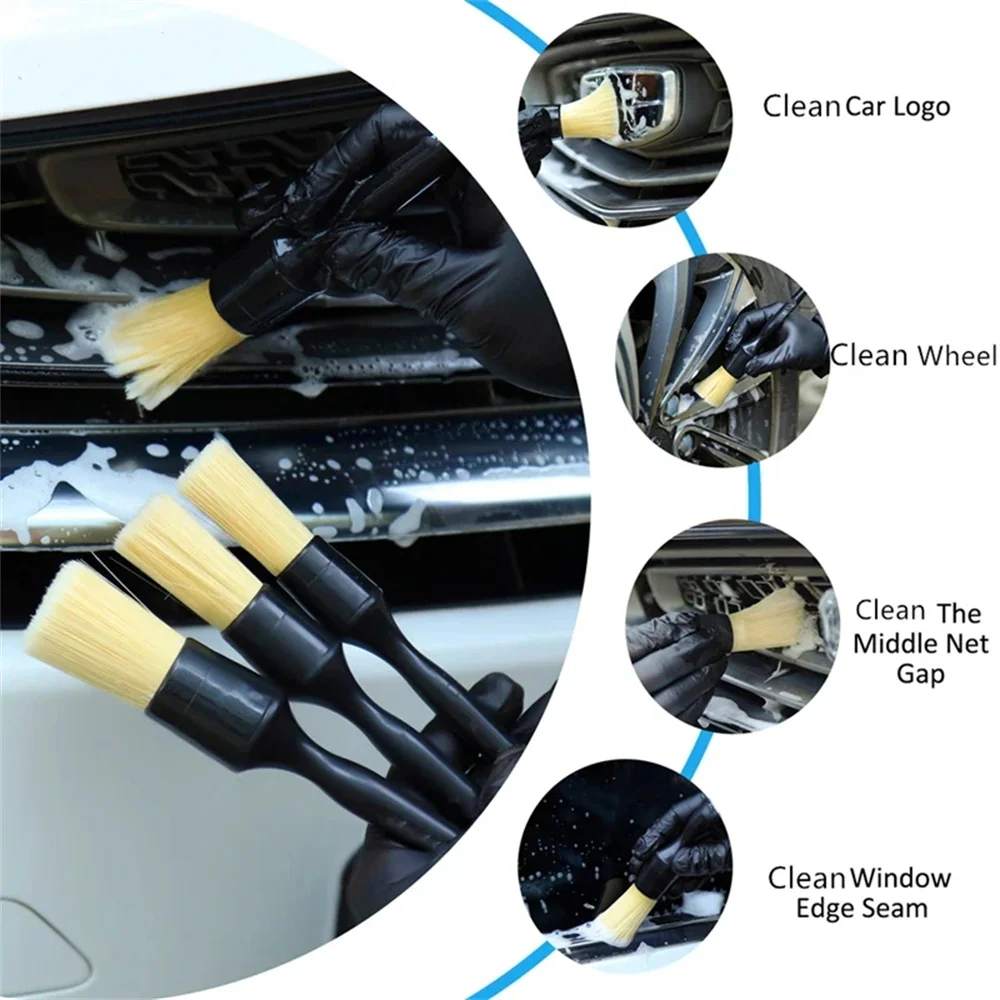 3 PCS Interior Detail Brush Boar Hair Bristle Brushes for Car Cleaning Auto Detail Tools Dashboard Cleaning Brush