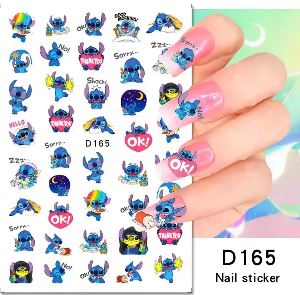 1Pcs Cartoon Disney Cartoon Stitch Mickey Nail Sticker Cute Sanrio 3D Hello Kitty Nail Art Accessories Sliders For Nails Sticker