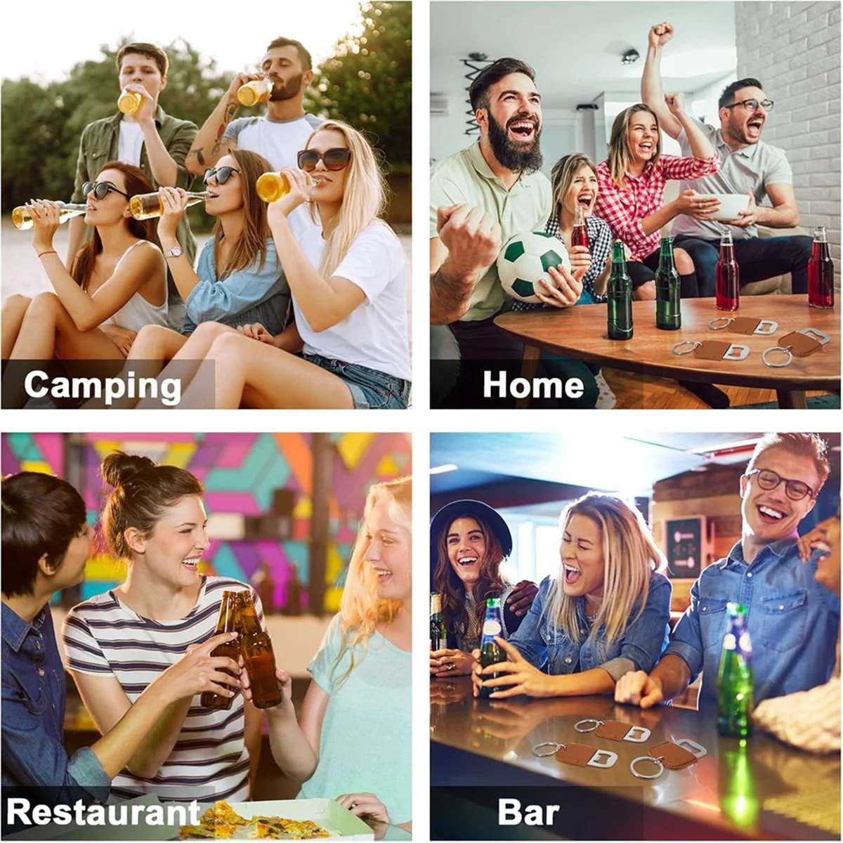 

24 Pcs Dye Leather Bottle Opener Keychain Sublimation Beer Steel Bottle Opener PU Leather Keychain SQ