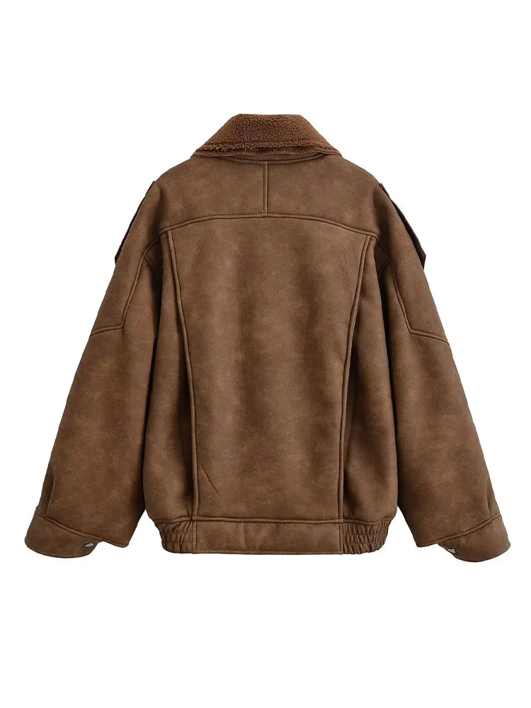 سترة HH Woman الأنيقة الشتوية على طراز الشارع وأكمام طويلة وسحاب وحزام وجيب مزخرفة من الجلد الصناعي #4