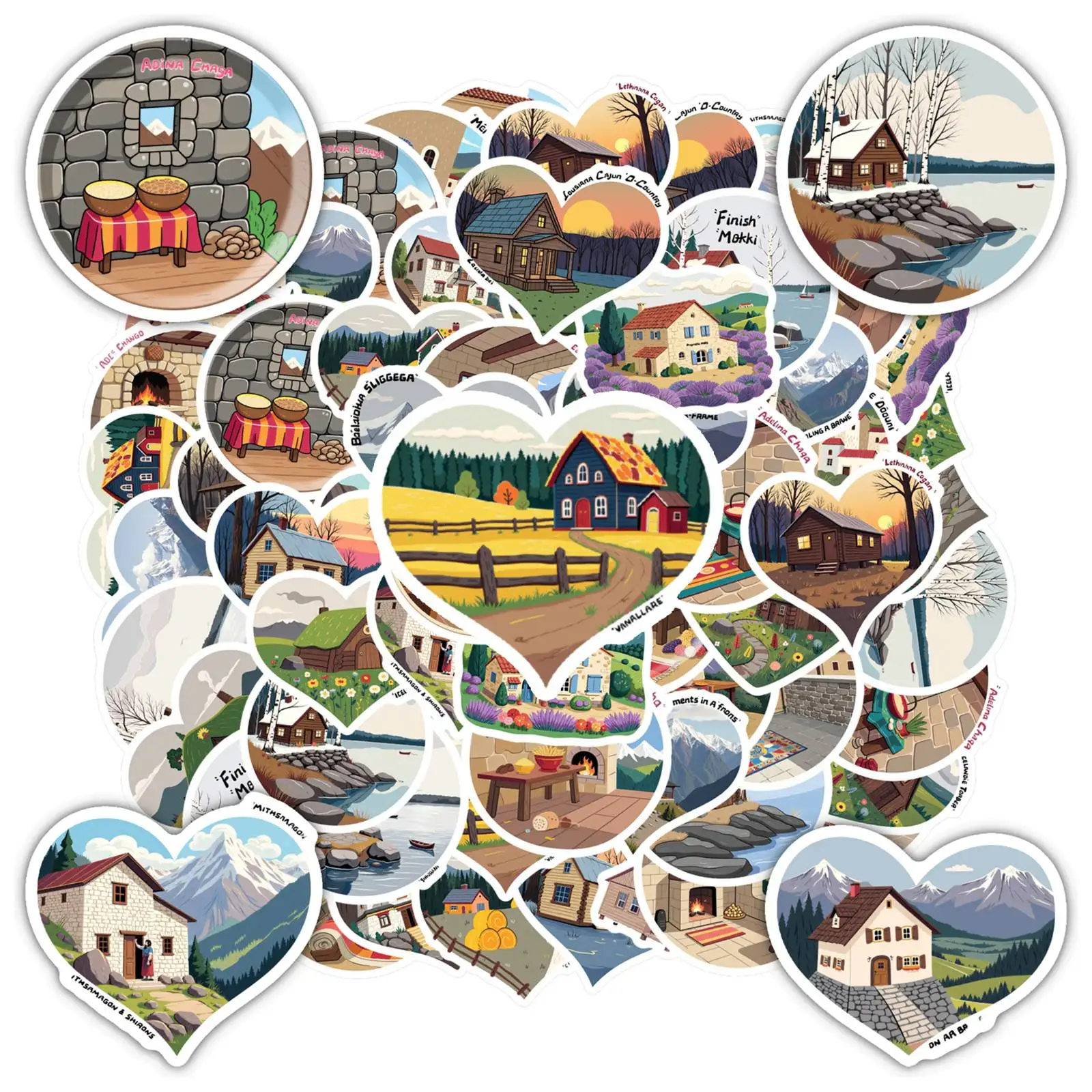 

35pcs-50pcs Cartoon Countryside Stickers Rustic Cottage Graffiti Decals PVC Sticker For Notebook Luggage Mobile Phone Cup DIY