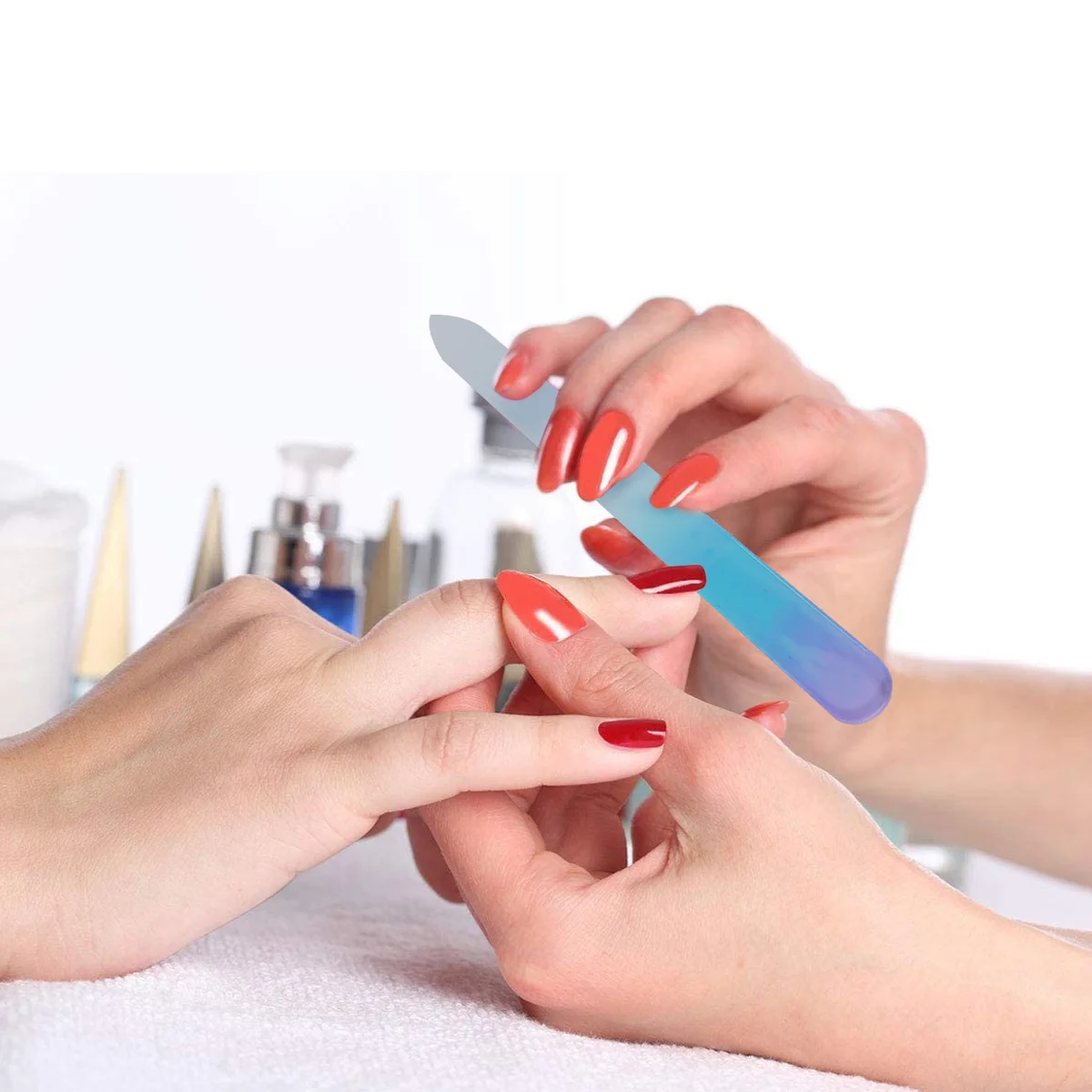 

2Pcs Crystal Glass Nail File Buffer Portable Reusable Smooth Filing Surface for Salon Personal Use Pink and Blue