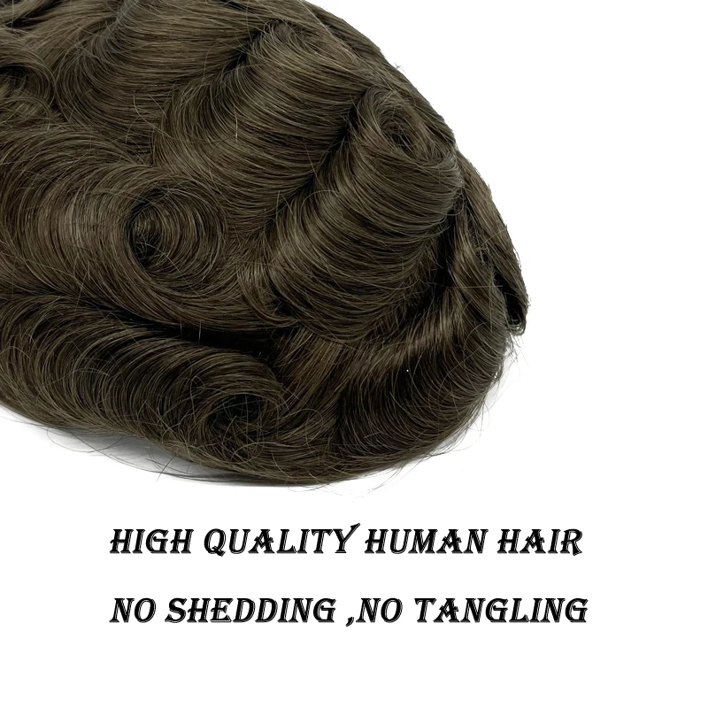 Q6 Toupee For Men Lace & PU Base Human Hair System Unit Toupee Wig For Men Durable Male Hair Prosthesis Men\'s Wigs