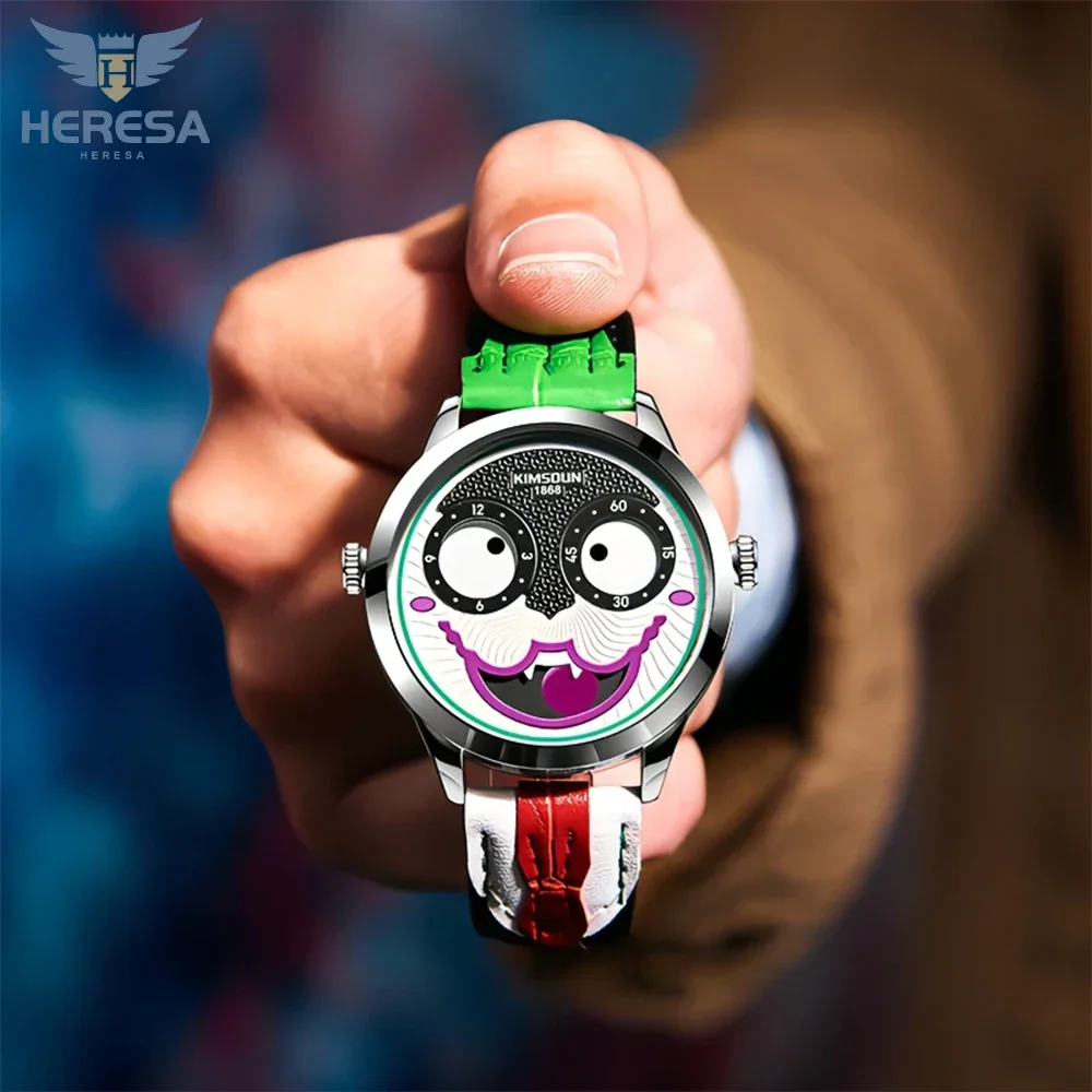 HERESA Joker Watches For Men Top Luxury Brand Waterproof Fashionable Quartz Commerce Personality Clown Green Male Wrist Watches