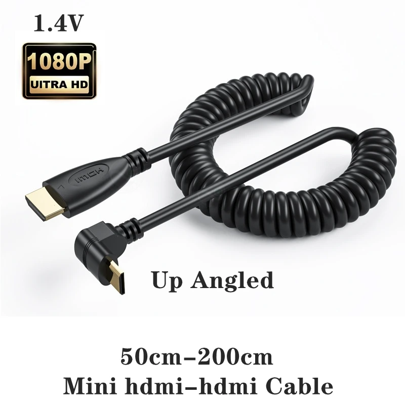 Cavo a molla HDMI 4K maschio a maschio sinistra destra su giù Mini Micro HDMI prolunga a spirale cavo a spirale flessibile spina cavo HDMI 2 m