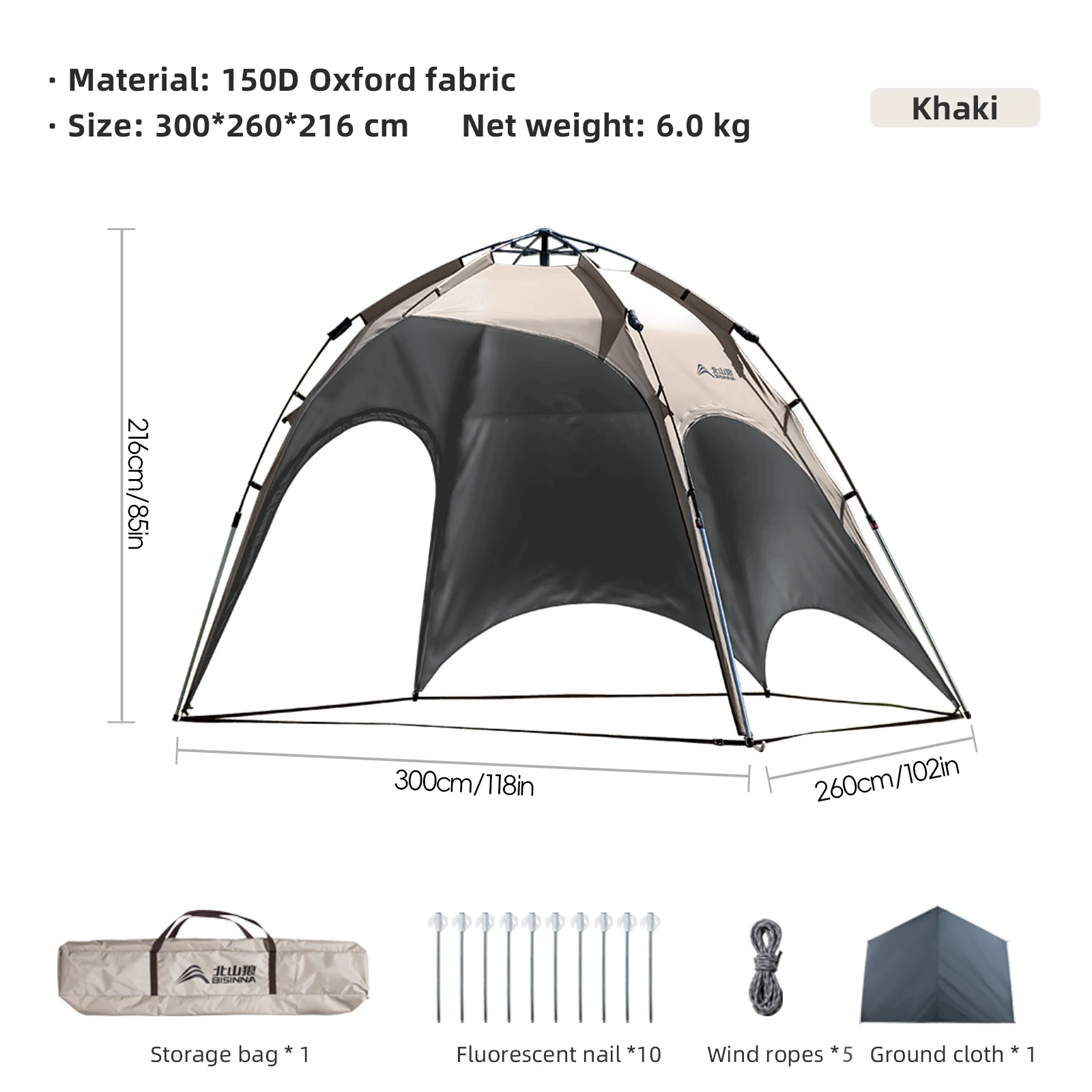 BISINNA One-touch luifeltent Grote luifel met titaniumcoating Schaduwbescherming voor kamperen, strand, picknick, wandelen, park