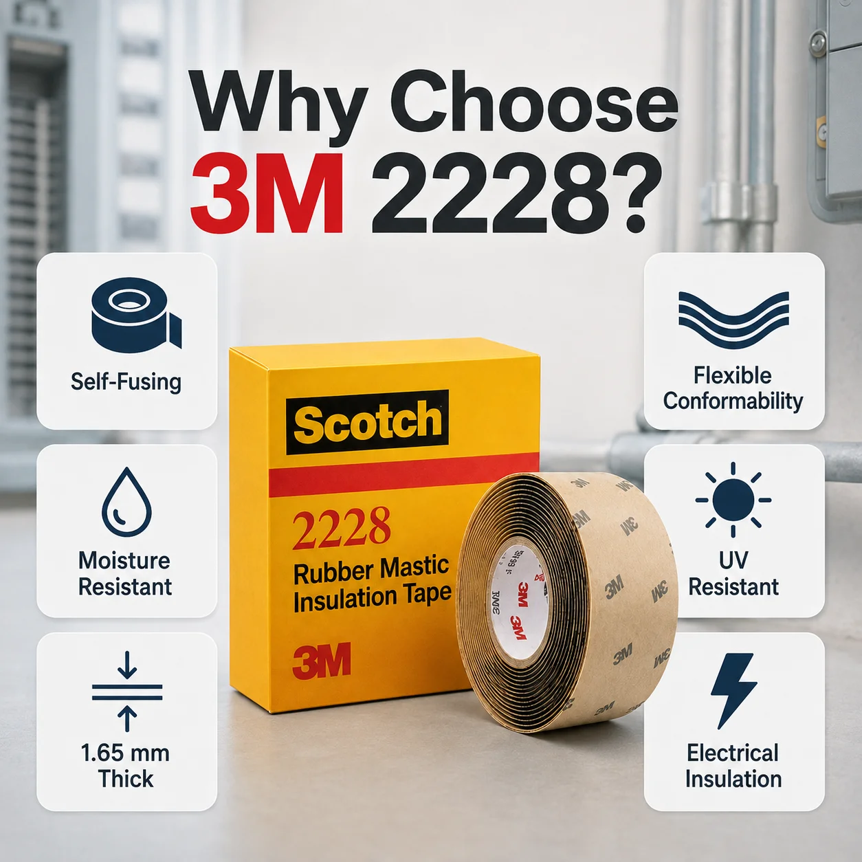3M 2228 Rubber Mastic Tape Self Fusing Electrical Insulation Moisture Sealing Tape For Cable Joints Outdoor Wiring 1.65mm