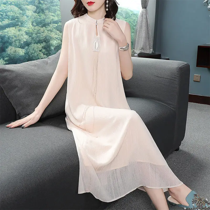 Two Piece Set for Women Retro Embroidery Chinese Style Elegant Party Dresses 3/4 Sleeve White Loose Fairy Midi Dress Robe Outfit