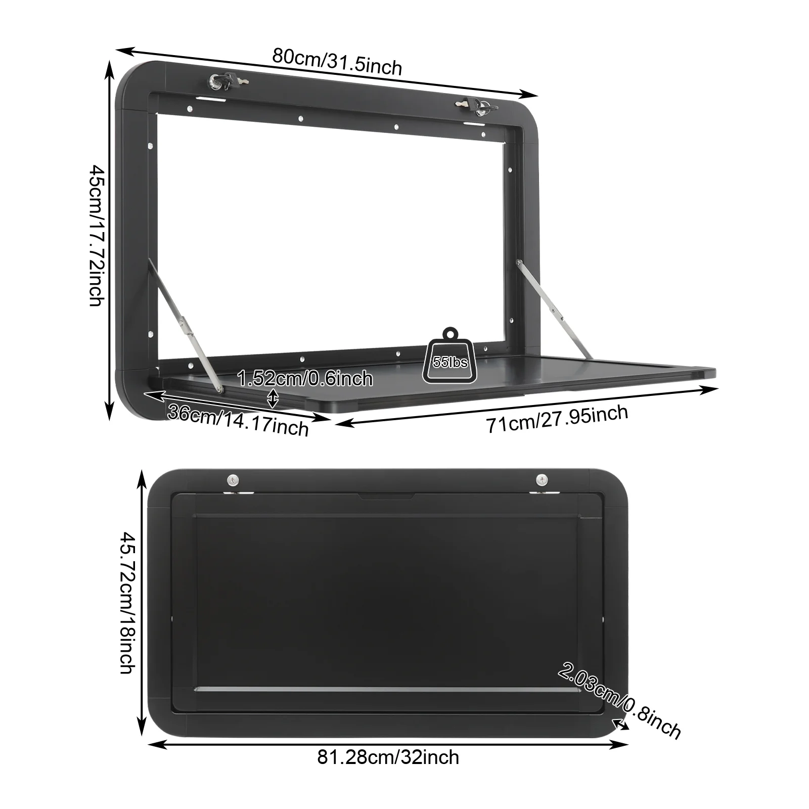 طاولة طعام خارجية قابلة للطي مثبتة على مقطورة من RV مع مزالج قفل سعة تحميل 55 رطلاً ومقطورة 27.95 × 14.17 بوصة #3