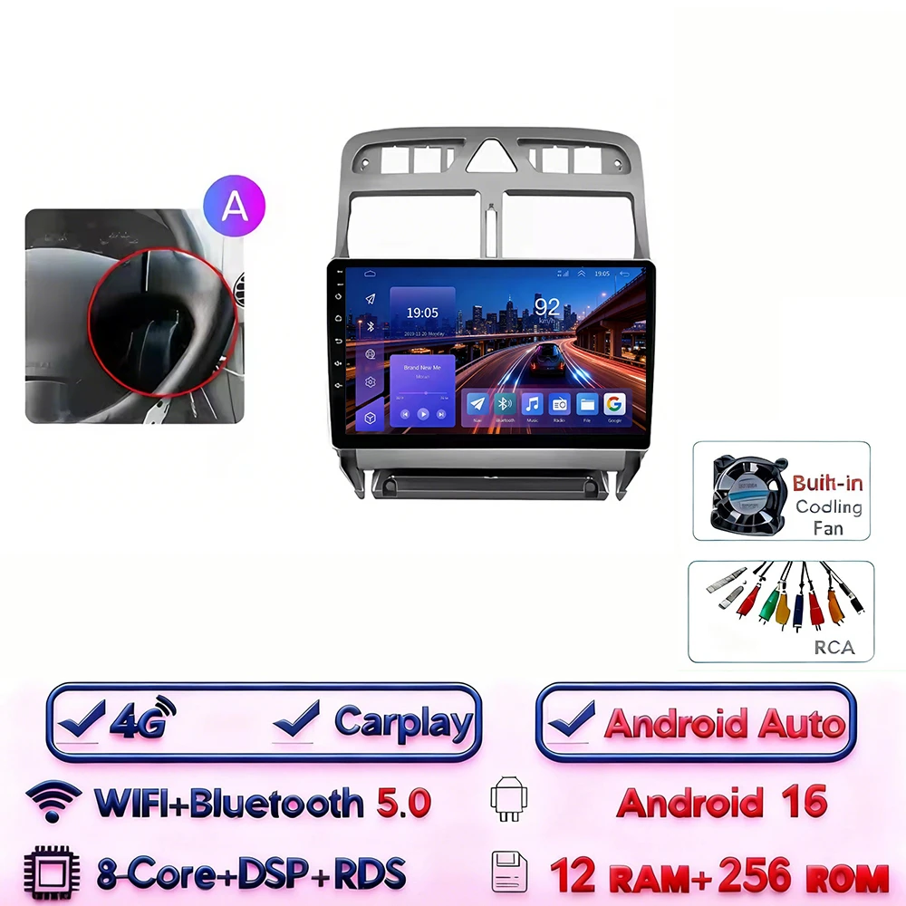 Android 16 Carplay Android Auto 2din Autoradio voor Peugeot 307 307CC 307 SW 2004-2013 4G WIFI GPS DSP BT Touchscreen Multimedia