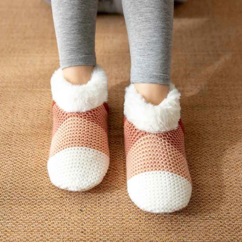 Knitted Slipper Socks for Women Fleece Lined Soft Nonslip Grip Soles Floor Socks