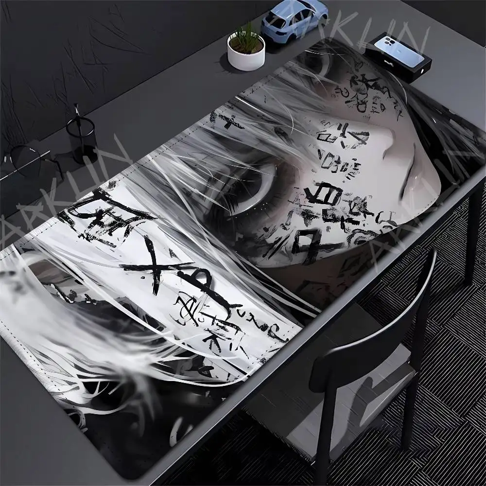 Black White Grunge Anime Girl Gaming Mouse Pad Non-slip Aesthetic Desk Mat for Home Office