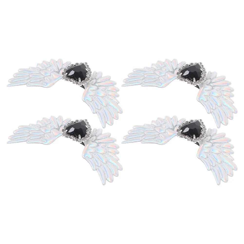 

4Pcs Gothic Angel Wing Shoe Clips Rhinestone Decorations for Boots Lolita Fashion Dark Elegance Wedding Bridal Silver