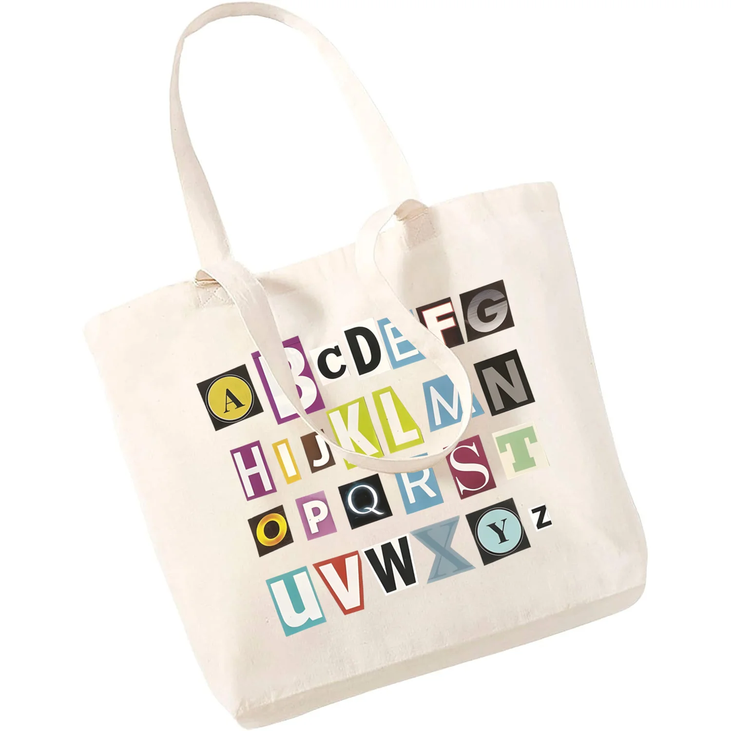 Coloring Alphabet 26 English Unisex Handbags Custom Canvas Tote Bag Print Daily Use Reusable Travel Casual Shopping Bag