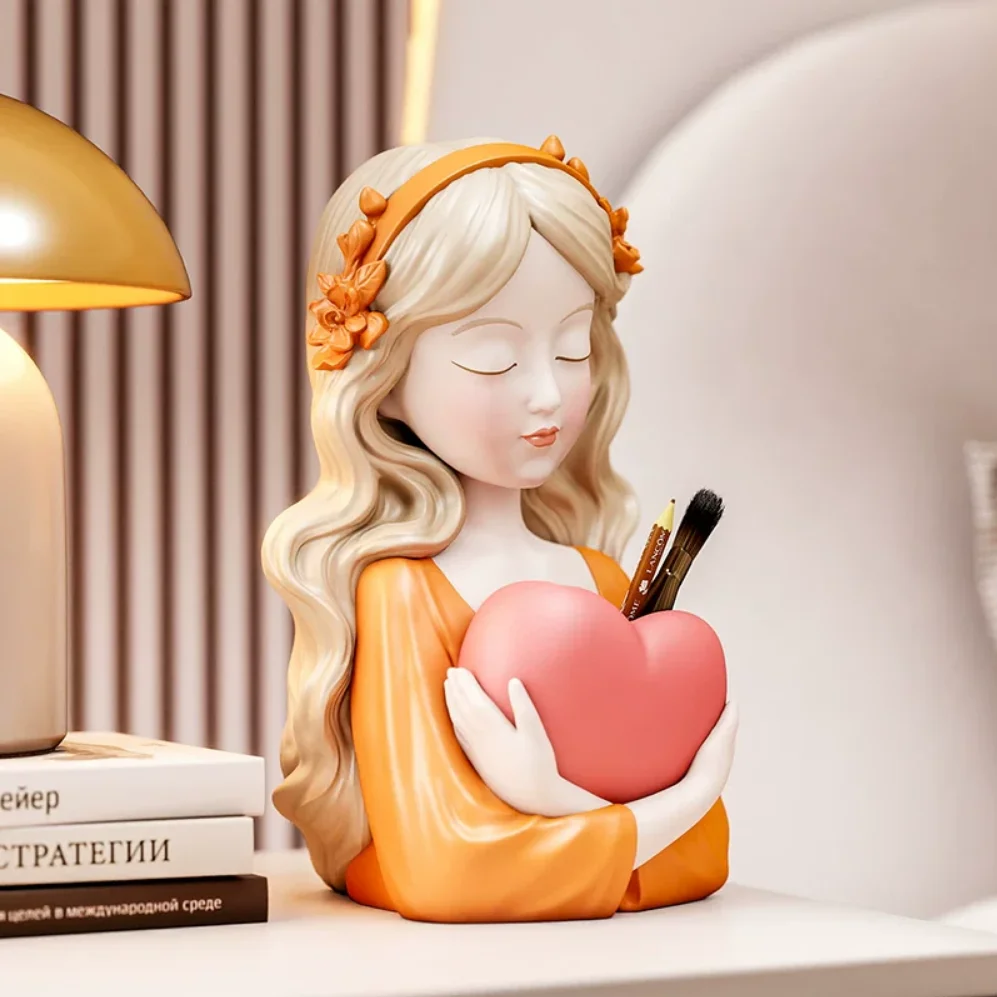 Heart-shaped Pen Holder for Girls Multifunctional Storage Box Desktop Decoration Stationery Storage Box Home Decoration
