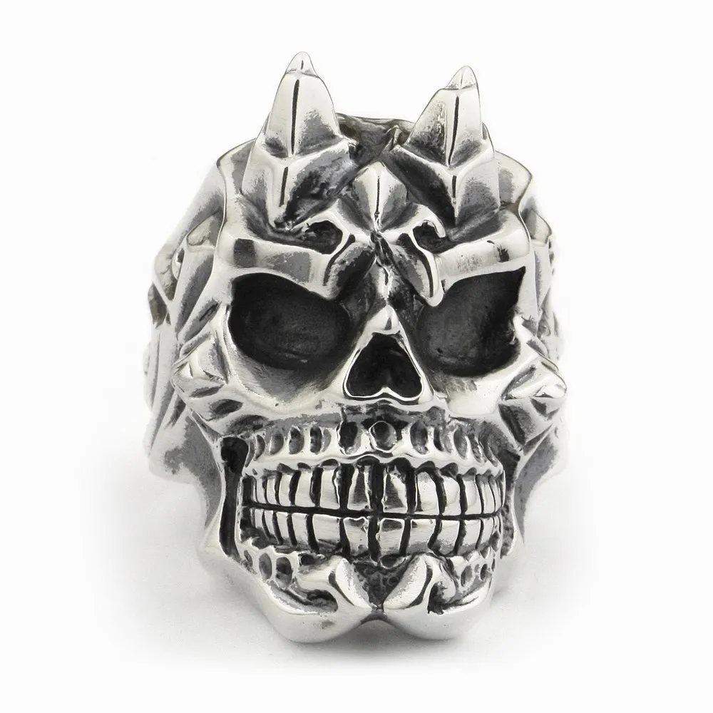 925 Sterling Silver Devil Horn Skull Ring Biker Punk Jewelry TA13 US Size 7~15 BZ