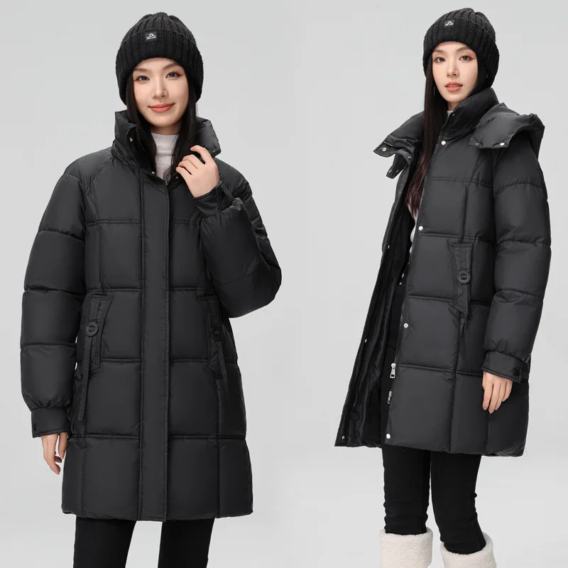 2024 New Winter Women Jacket Mid Long Hooded Parka Cotton Padded Jacket Female Parkas  Loose Casual Warm Outwear Snow Wear Coats