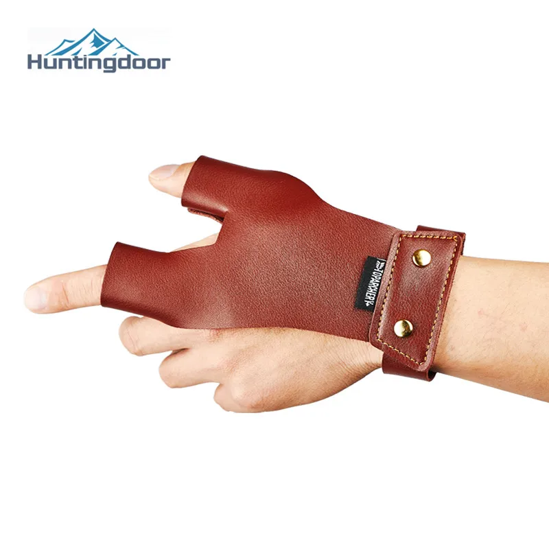 Brown Cowhide Finger Protect Glove Guard Leather Left/Right Hand Thumb Index Fingers ForTraditional Bow Arrow Hunting Shooting