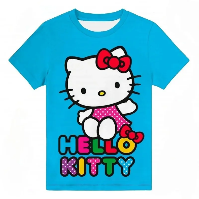 

2025 Summer Children's Hello Kitty Cartoon Top T-shirt 3D Printing Children's Leisure Quick Drying Clothing Girls' Sports