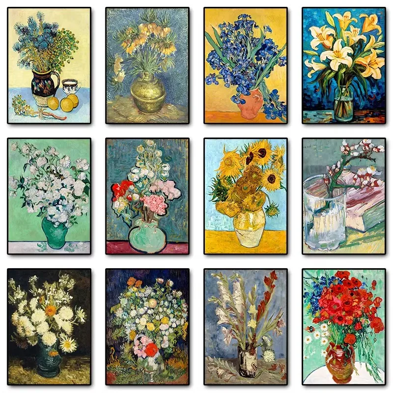 DIY Paint by Numbers Van Gogh Sunflowers Bouquet Roses Abstract for Adults Beginner Canvas Wall Art Home Decor Gift