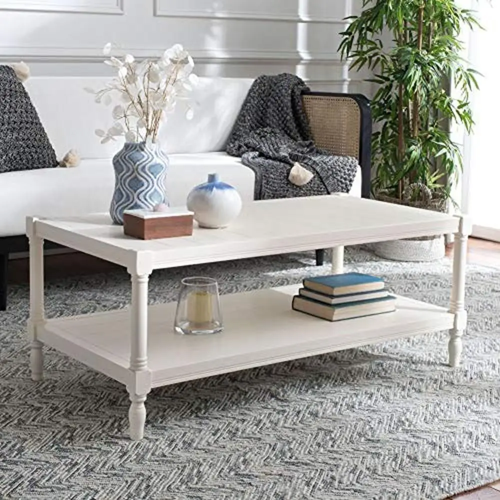 Pine Wood Rectangular Coffee Table White 47