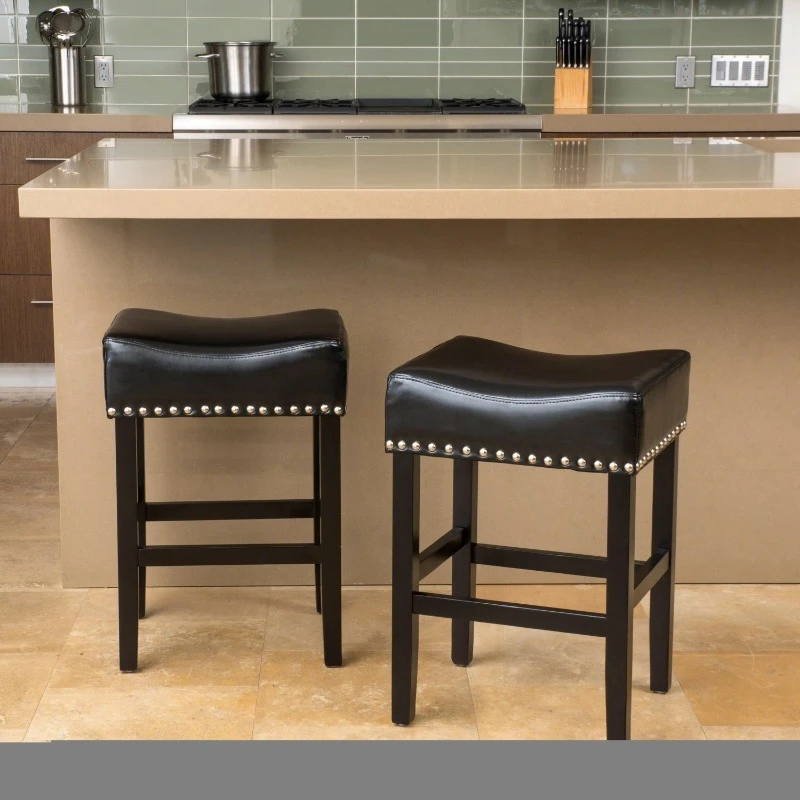 Backless Dining Chair Modern Leather Eco-Friendly Bar Stool Black