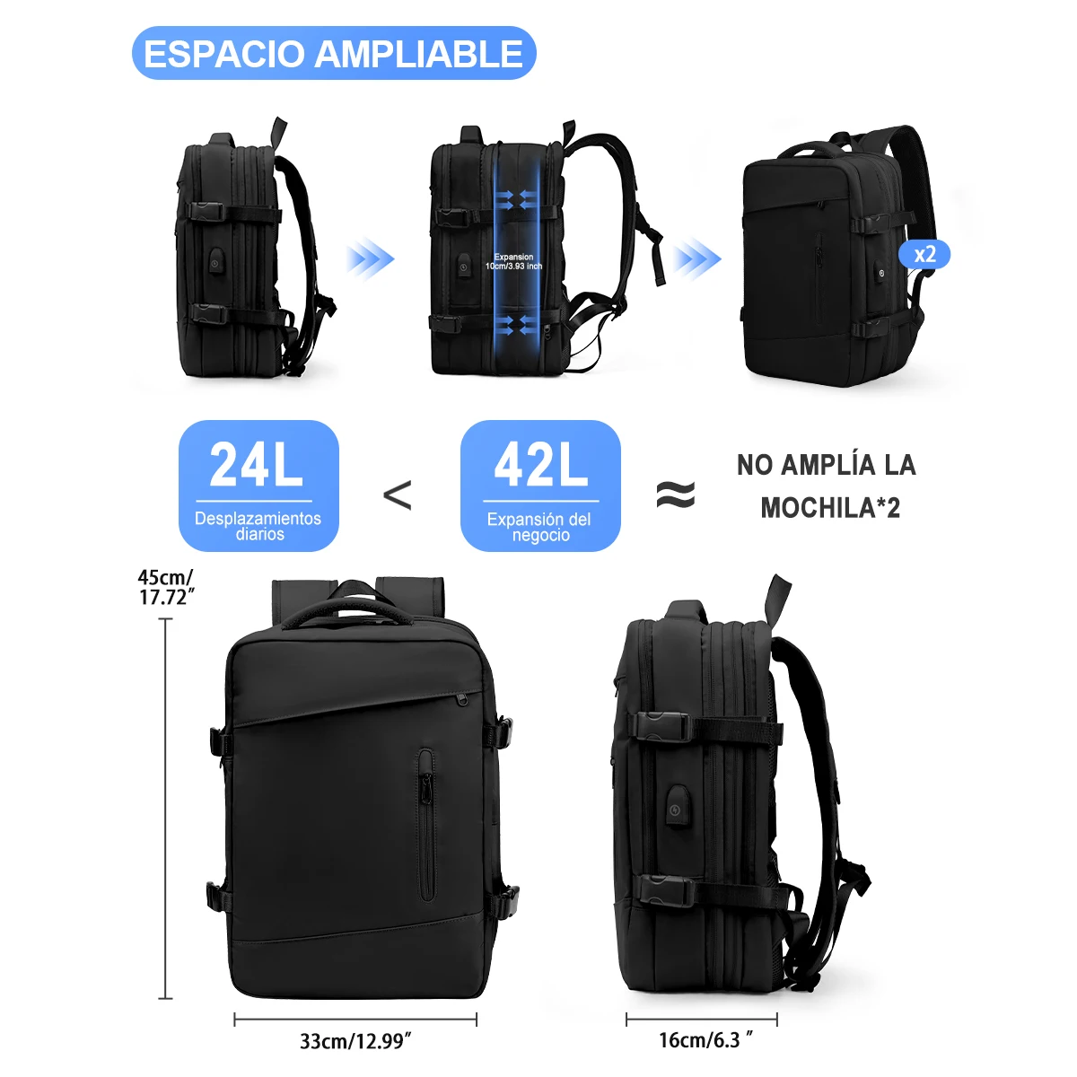 Large Travel Backpack for Men 40L Expandable Women Backpack, Hand Luggage Waterproof Backpack with USB Outdoor Hiking Backpack