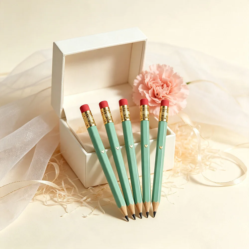 17, 23, 37, 43 Pieces of Personalized Wooden Pencils with Unique Text, 10Cm/3.93In Custom Personalized Text Style Wooden Pencils, Wedding Stationery Pencil Set, Country Wedding Guest Gift, Unique Engraved Pencil Set, Laser Engraved Names, Wooden Pencils