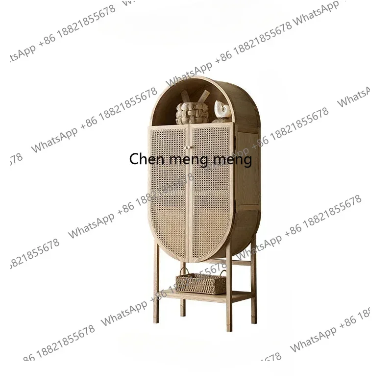 

178Japanese Style Locker Modern Living Room Solid Wood Sideboard Simple Rattan Storage Double Door Cabinet