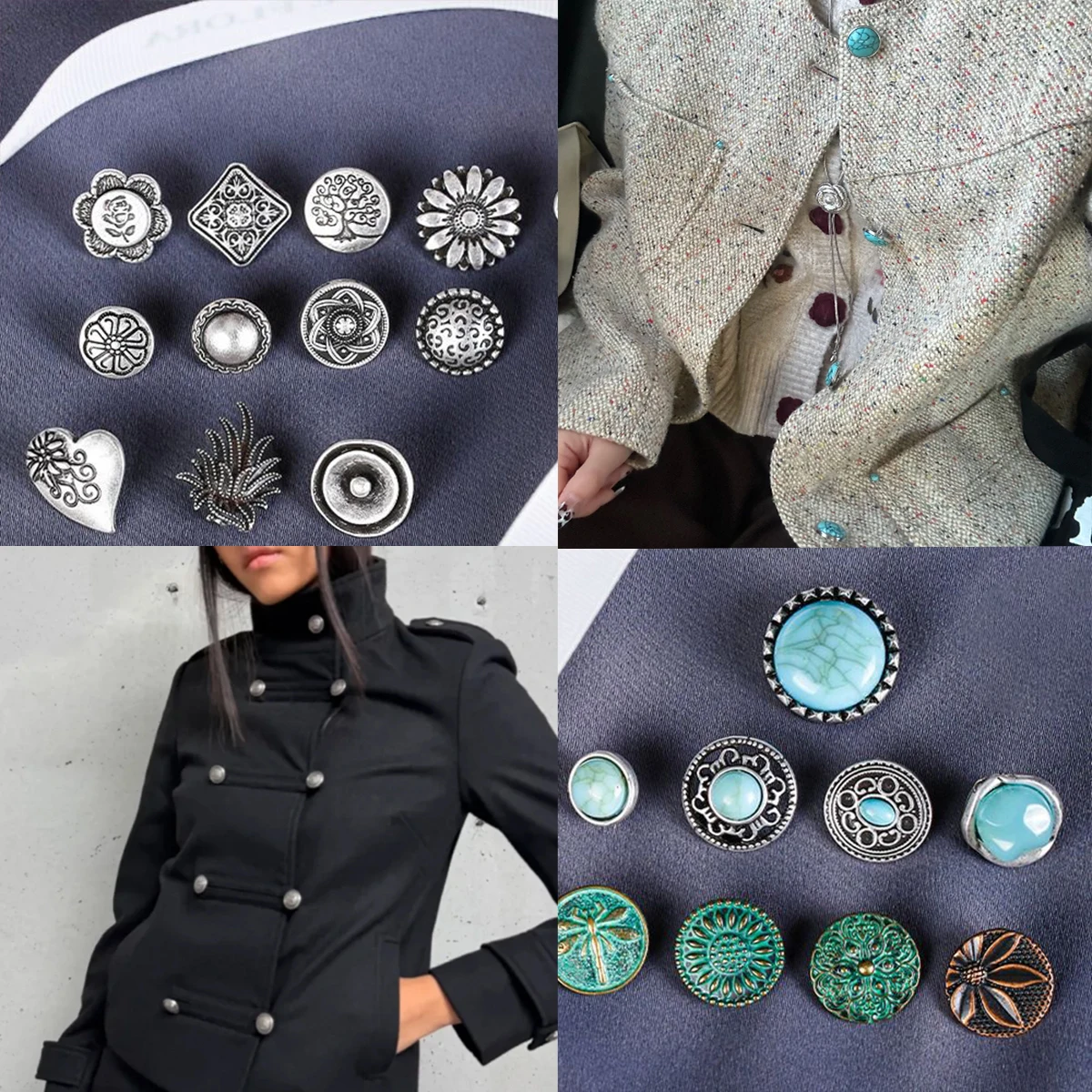 新しいクリスタルアクセサリー-レトロボヘミアンスタイル-ターコイズボタン-合金diyジュエリー