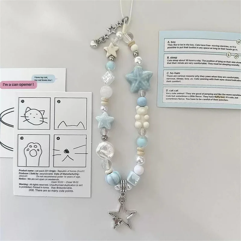 

Синяя Звезда квадратный медведь простой летний кулон-бисер цепочка для телефона