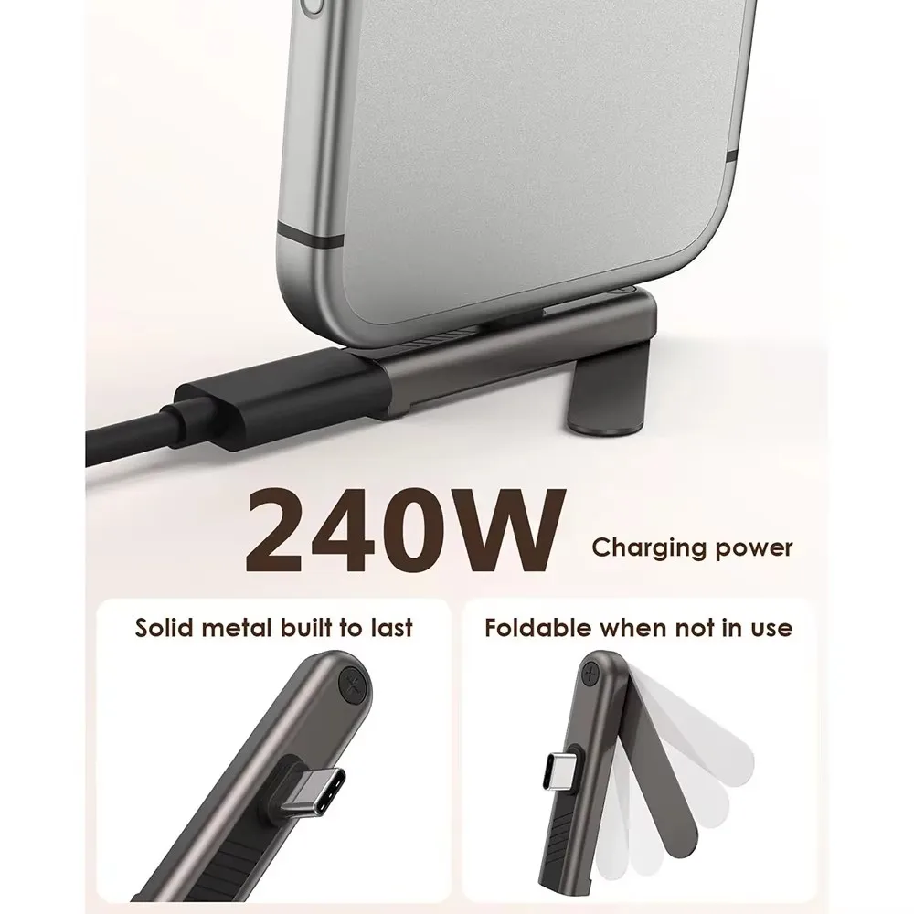 Foldable Stand PD Lightning to Type-C Female OTG Adapter, Fast Charge Data Sync Converter Holder for iPhone 11 12 13 14 Series