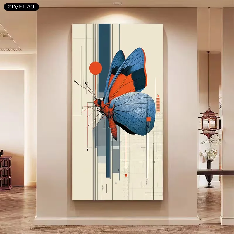 2D Flat, 2D Flat, Canvas Art Print Featuring an Abstract Butterfly Design with Geometric Shapes, Measuring 31.49X62.99 Inches Or